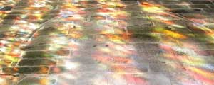 Stained glass colours on the wall of Treguier cathedral