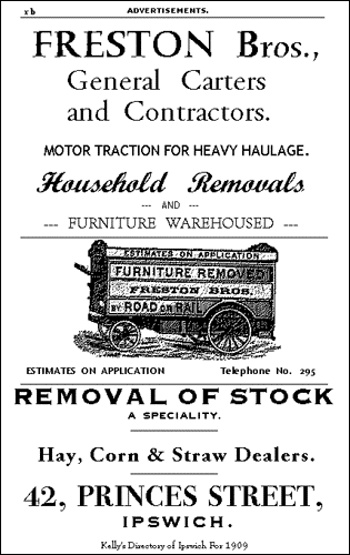 Freston Bros. ad, Kelly's directory of Ipswich, 1909